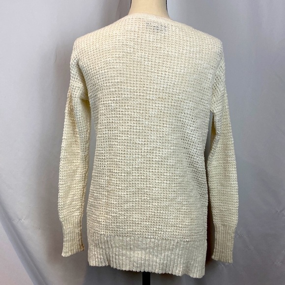Ivory color American eagle outfitter lace up front long sleeve sweater medium - Picture 3 of 8
